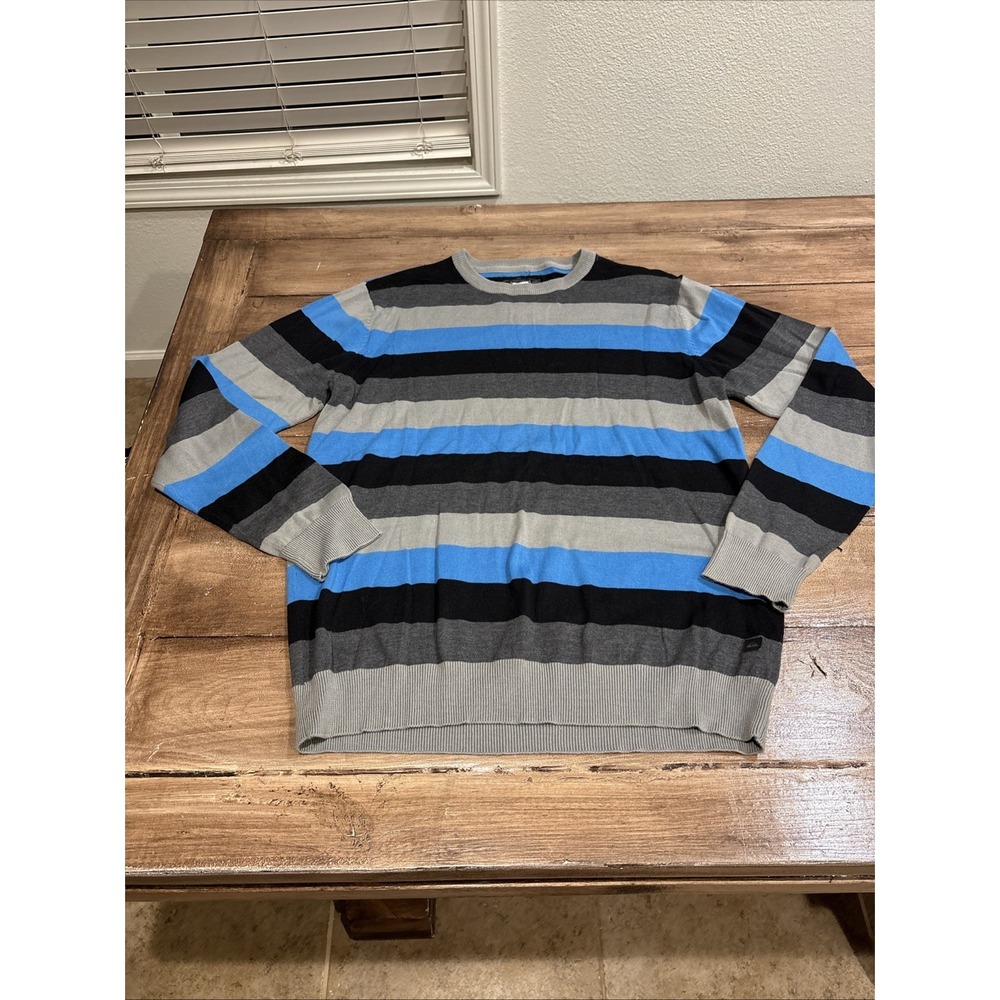 Quiksilver Sweater Mens XL Extra‎ Large Blue Striped Knit Pullover Classic Surf